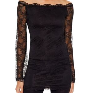 NWT - Black Lace Off-the-Shoulder Medium Mini Bodycon Dress
